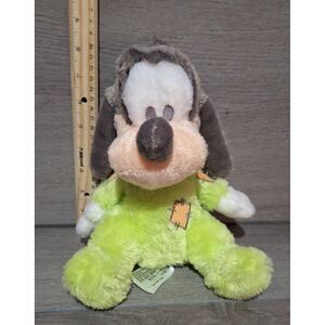 Disney Baby Goofy Chime Rattle Plush Green Yellow Patches